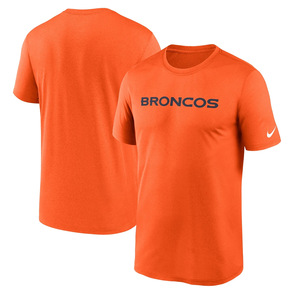 T-shirt Nike Denver Broncos Legend Wordmark Performance pour homme orange