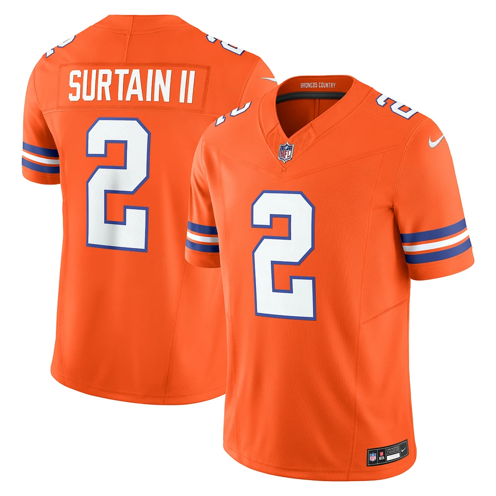 Nike Patrick Surtain II pour homme Orange Denver Broncos Alternate Mile High Collection 1977 Throwback Vapor F.U.S.E. Maillot limité