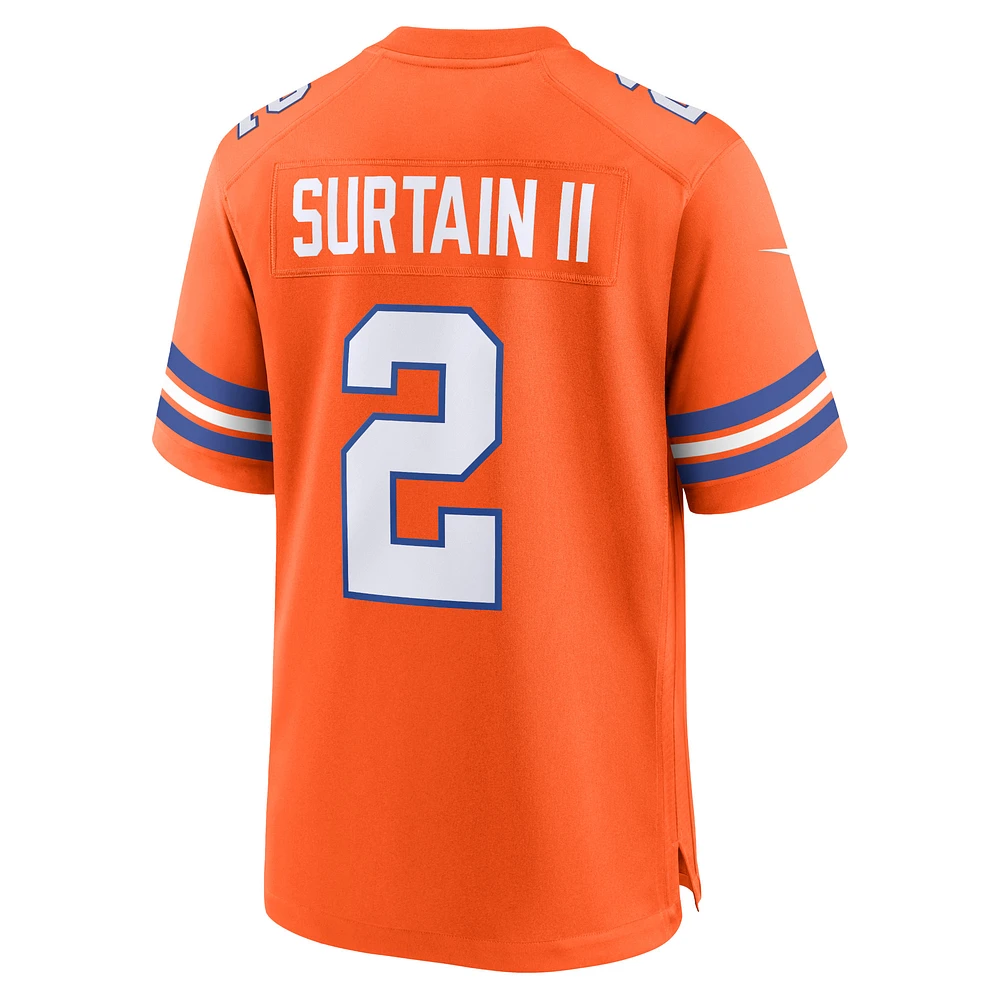 Maillot Nike Patrick Surtain II Orange Denver Broncos Mile High Collection 1977 Throwback Player Game pour homme