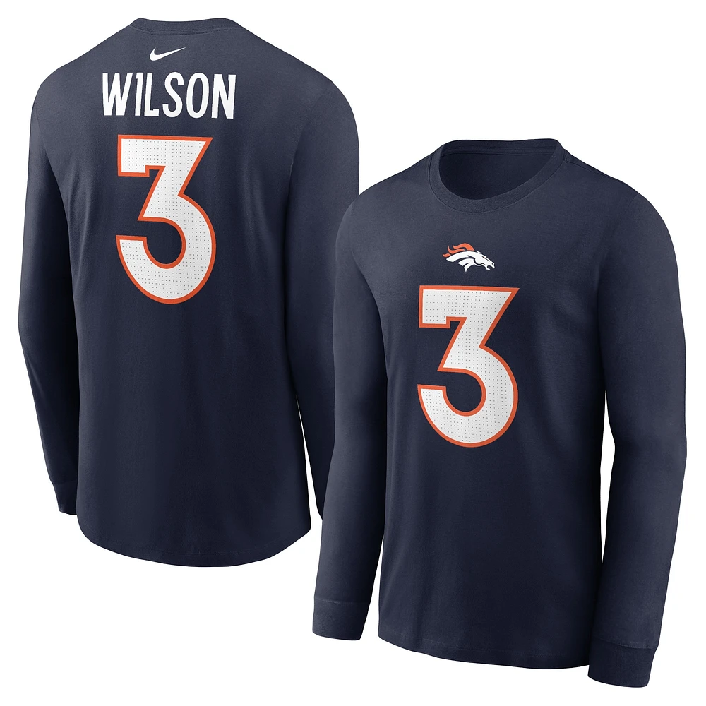 Men's Nike Russell Wilson Navy Denver Broncos Player Name & Number Long Sleeve T-Shirt