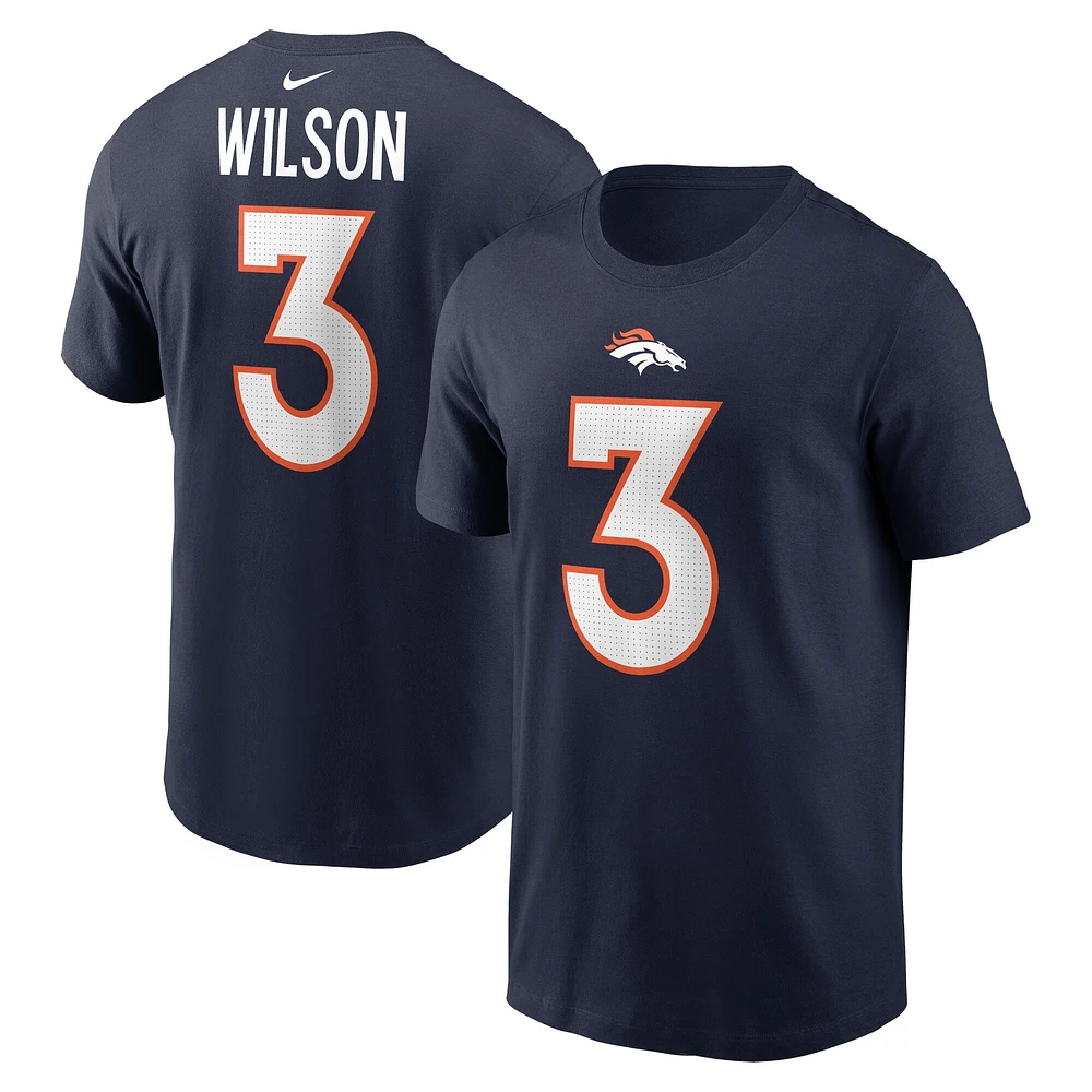 T-shirt Nike Russell Wilson pour homme, bleu marine, nom et numéro du joueur des Denver Broncos