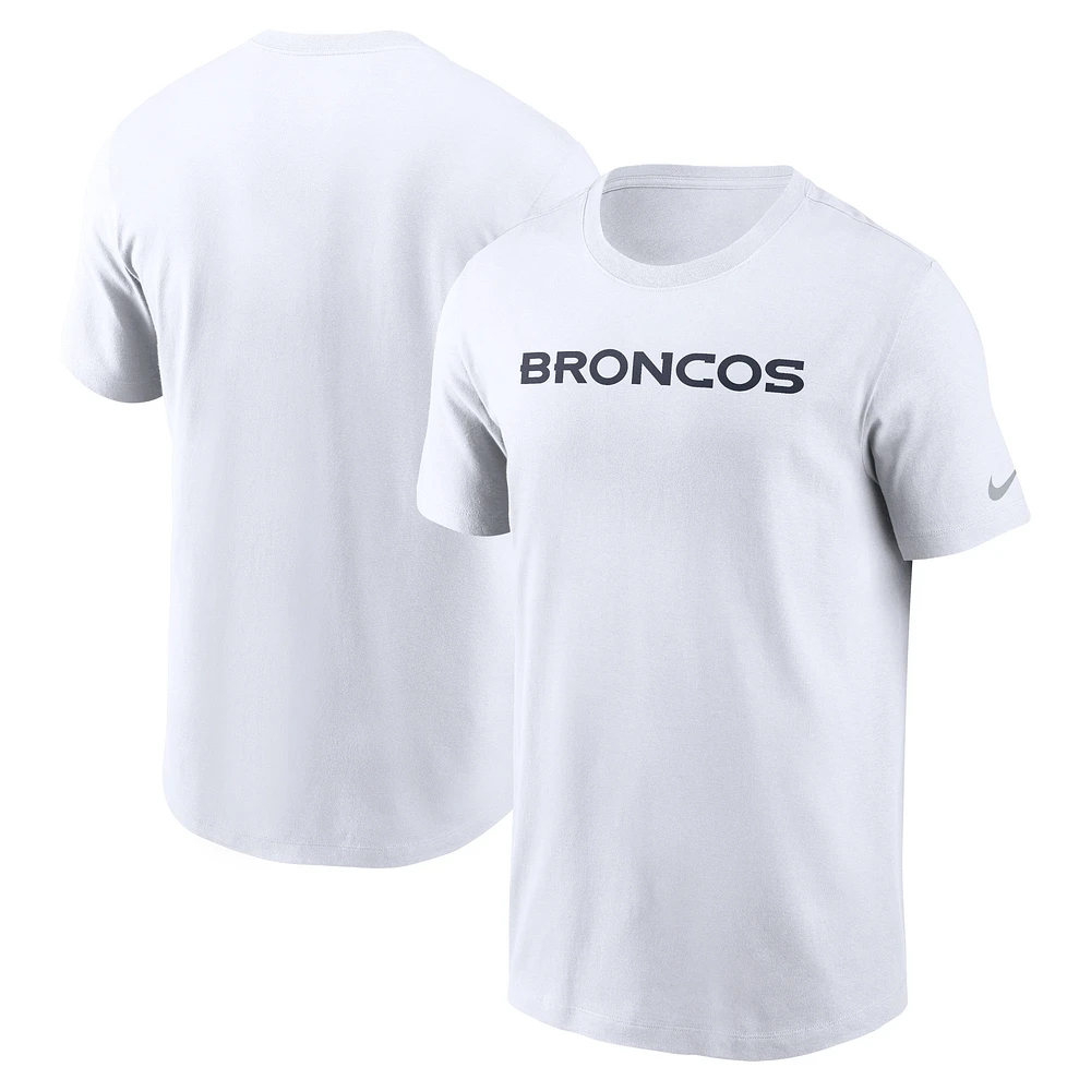 T-shirt essentiel Nike blanc Denver Broncos Primetime Wordmark pour homme