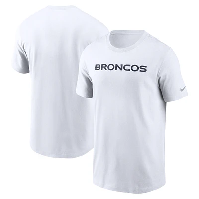 T-shirt essentiel Nike blanc Denver Broncos Primetime Wordmark pour homme