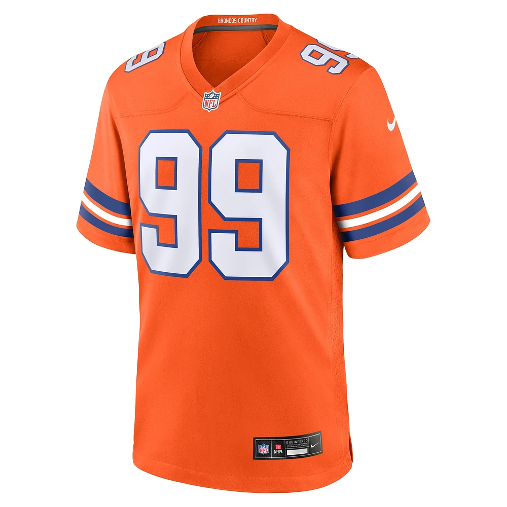 Men's Nike Zach Allen Orange Denver Broncos Mile High Collection 1977 Throwback Player Game Jersey