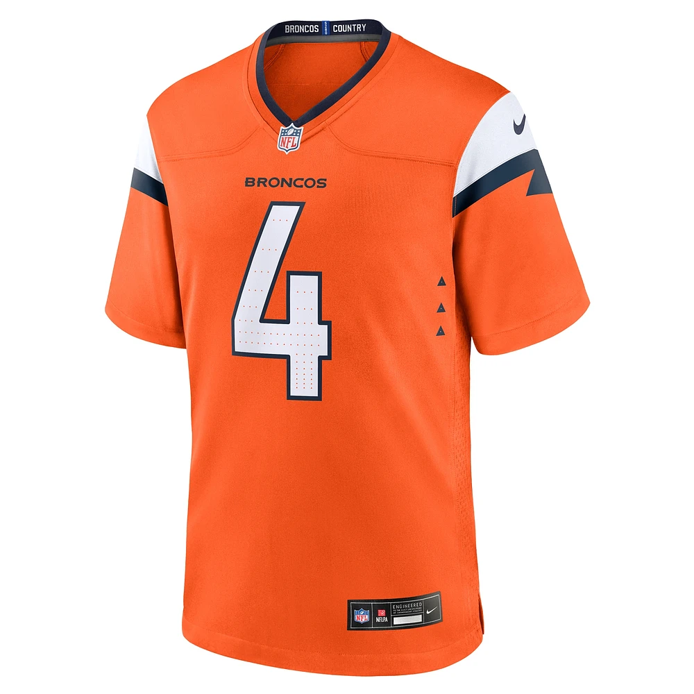 Maillot de match Nike Zach Wilson orange Denver Broncos pour homme