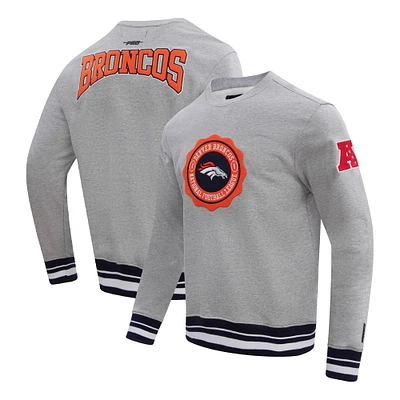 Men's Pro Standard Heather Gray Denver Broncos Crest Emblem Pullover Sweatshirt