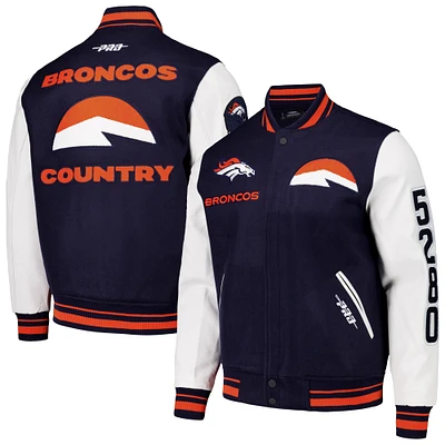 Veste universitaire en laine classique à bouton-pression Denver Broncos Pro Standard pour hommes, bleu marine