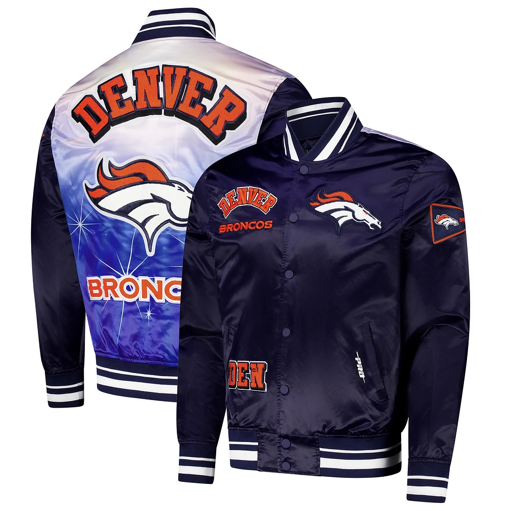 Veste à boutons-pression en satin sublimé Pro Standard bleu marine Denver Broncos pour homme