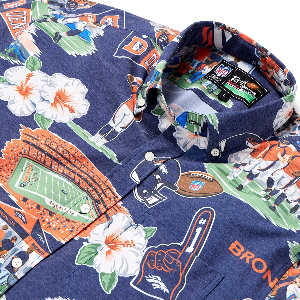 Chemise boutonnée panoramique Denver Broncos bleu marine Reyn Spooner pour homme