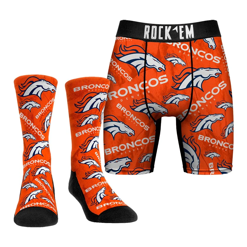 Denver Broncos Team Stripe Crew Socks, Mens Size: S/M