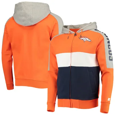 Denver Broncos Starter Playoffs Color Block Full-Zip Hoodie - Orange/Navy