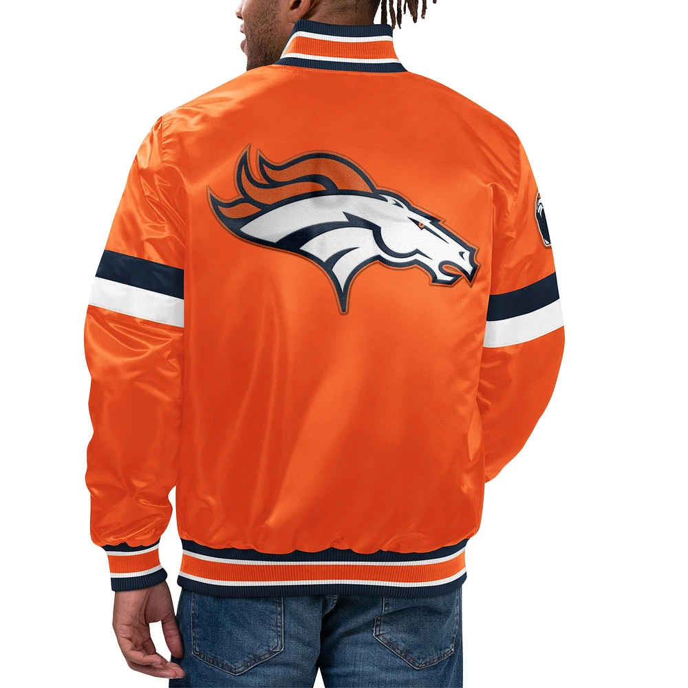 Veste universitaire en satin à bouton-pression pour hommes Starter Orange Denver Broncos Home Game