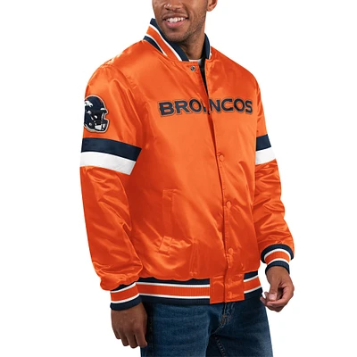 Veste universitaire en satin à bouton-pression pour hommes Starter Orange Denver Broncos Home Game