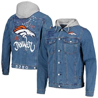 Veste en jean à capuche et boutons complets pour hommes The Wild Collective Denim Denver Broncos