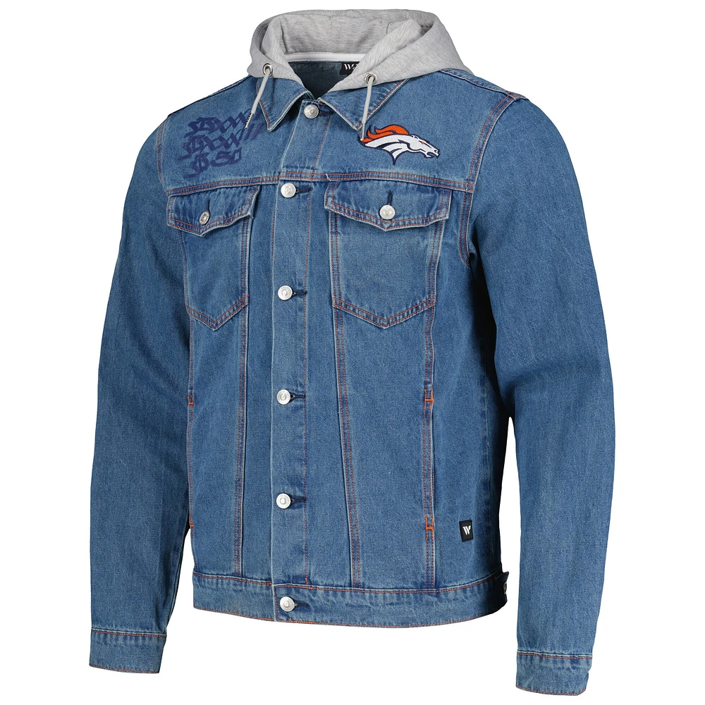 Veste en jean à capuche et boutons complets pour hommes The Wild Collective Denim Denver Broncos