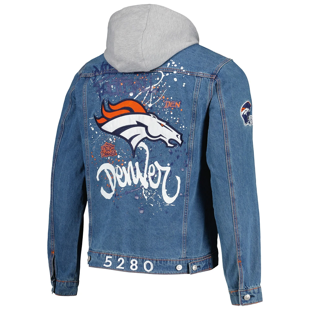 Veste en jean à capuche et boutons complets pour hommes The Wild Collective Denim Denver Broncos