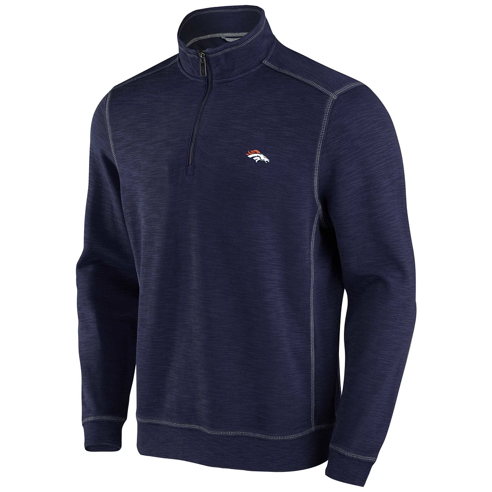 Sweat-shirt à demi-zip Tommy Bahama Navy Denver Broncos Big & Tall Tobago Bay pour homme