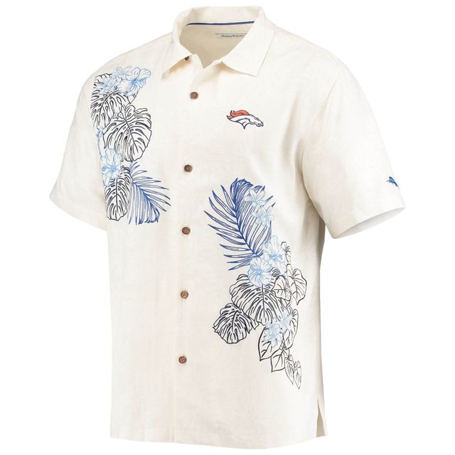 Chemise de camp boutonnée Tommy Bahama Denver Broncos La Playa Luau pour homme, bleu marine