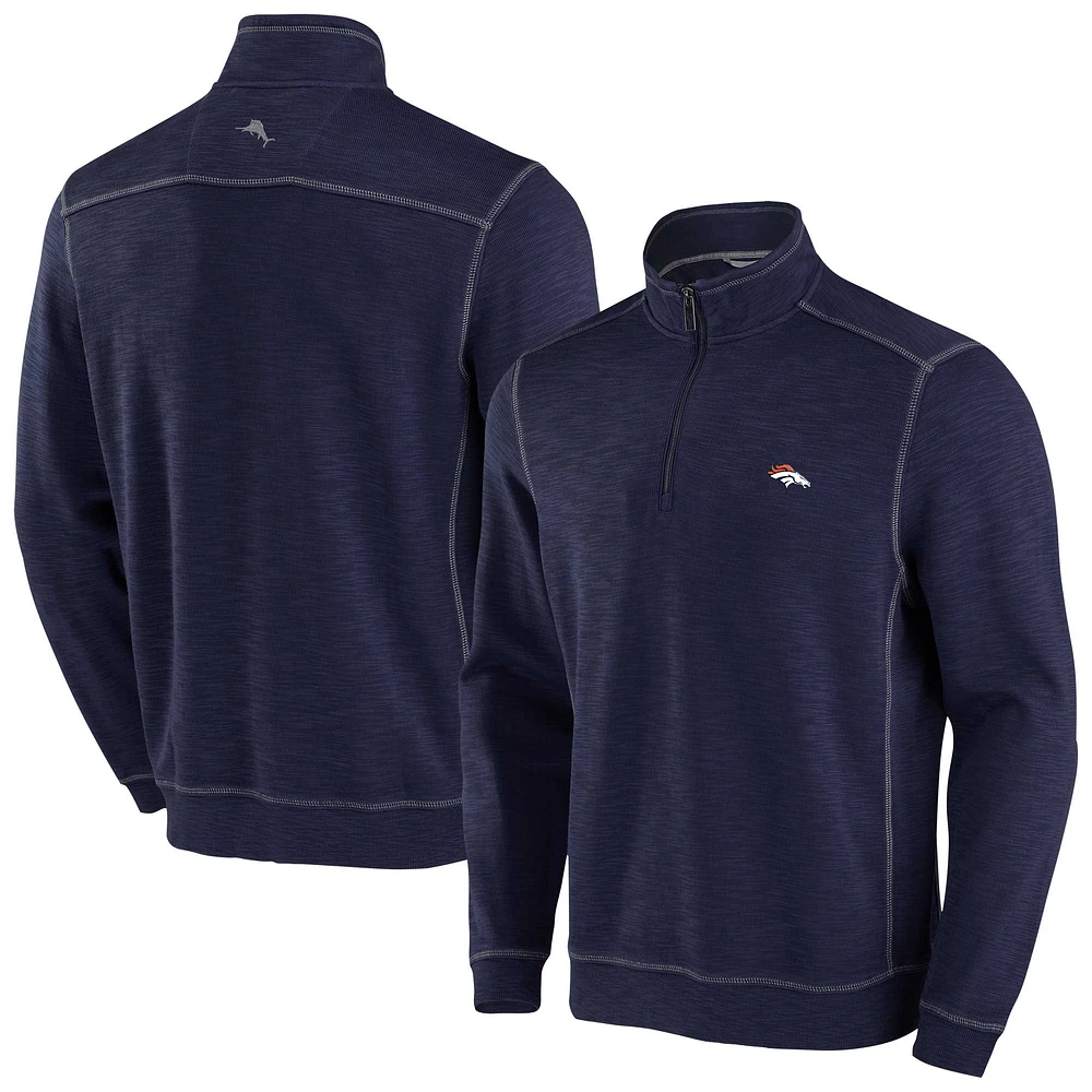 Men's Tommy Bahama Navy Denver Broncos Tobago Bay Tri-Blend Half-Zip Sweatshirt