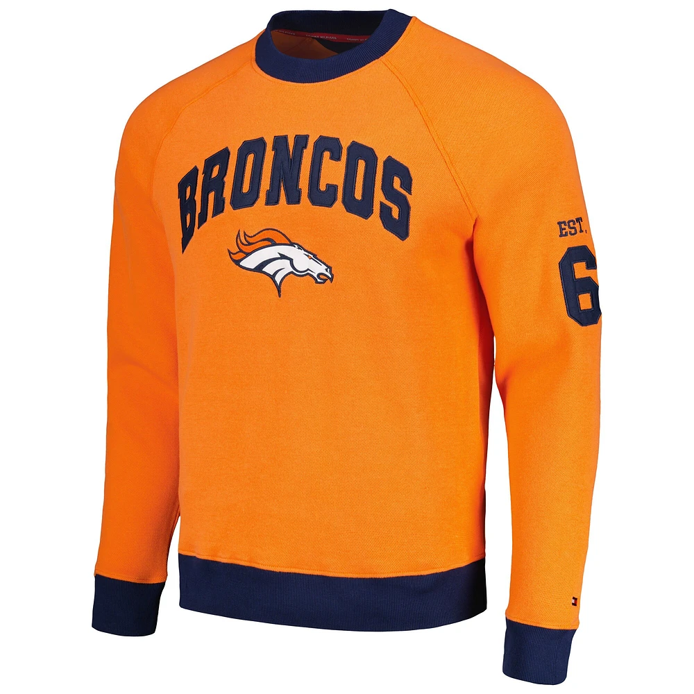 Men's Tommy Hilfiger Orange Denver Broncos Reese Raglan Tri-Blend Pullover Sweatshirt