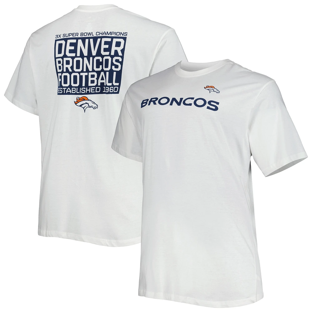 T-shirt blanc pour homme Denver Broncos Big & Tall Hometown Collection Hot Shot