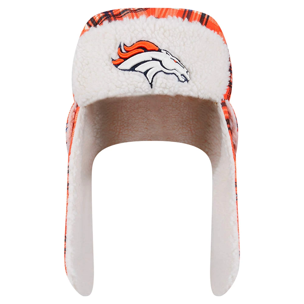 New Era Orange Denver Broncos Sideline Plaid Sherpa Trapper Hat