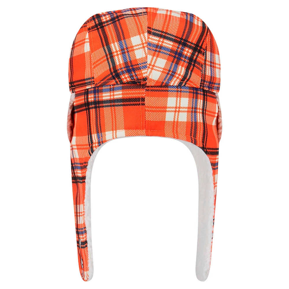 New Era Orange Denver Broncos Sideline Plaid Sherpa Trapper Hat