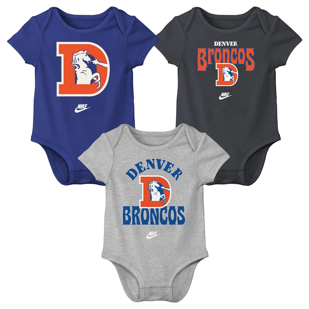 Lot de trois bodies Nike Rewind pour nouveau-né et bébé des Denver Broncos