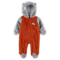 Dormeuse à fermeture éclair complète en polaire Denver Broncos Game Nap Teddy pour nouveau-né et nourrisson orange/gris