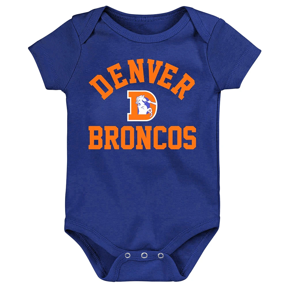 Newborn & Infant Orange/Navy/Heather Gray Denver Broncos Three-Pack Eat, Sleep Drool Retro Bodysuit Set