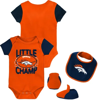 Denver Broncos Newborn & Infant Little Champ Three-Piece Bodysuit, Bib Booties Set - Orange/Navy