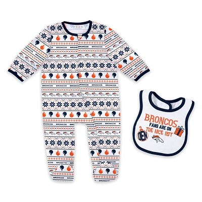 Ensemble pyjama et bavoir à fermeture éclair pour nouveau-né bébé par Erin Andrews Denver Broncos Allover Print