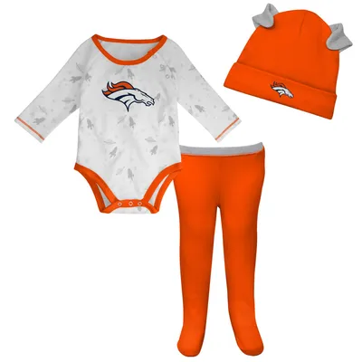 NFL Denver Broncos Baby Girls Bodysuit, Pant and Cap Outfit Set, 3-Piece 