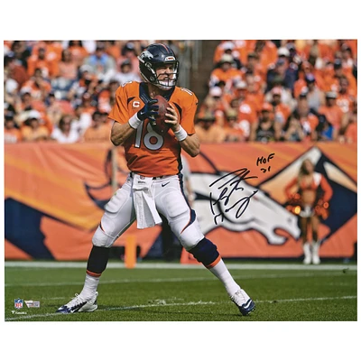 Peyton Manning Denver Broncos Autographed 16" x 20" Action Photograph with "HOF 21" Inscription