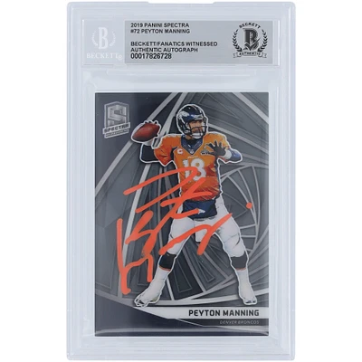 Peyton Manning Denver Broncos Autographed 2019 Panini Spectra Orange Ink #72 #/99 Beckett Fanatics Witnessed Authenticated Card