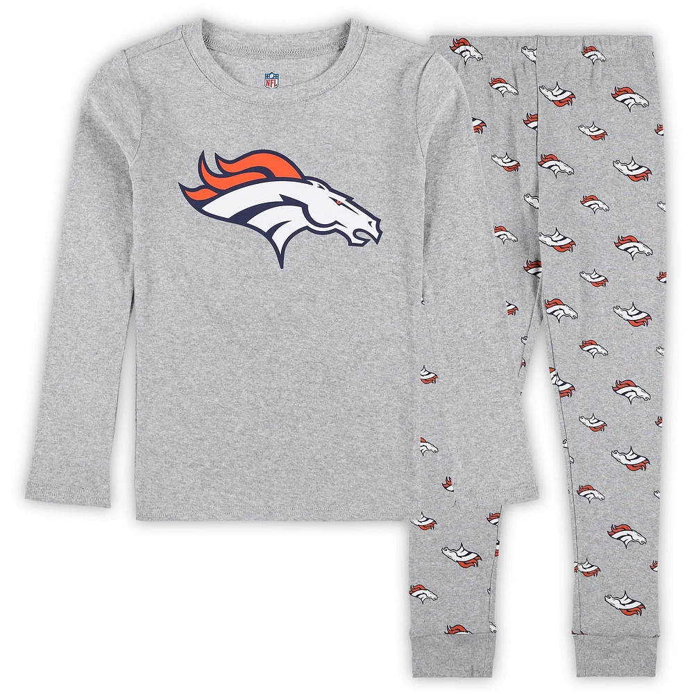 Ensemble de nuit avec t-shirt et pantalon à manches longues gris chiné pour enfants d'âge préscolaire Denver Broncos