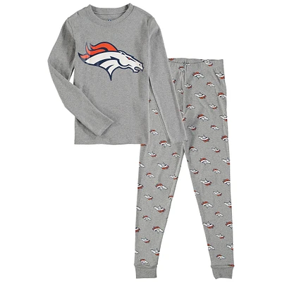 Ensemble de nuit préscolaire gris chiné Denver Broncos avec t-shirt à manches longues et pantalon