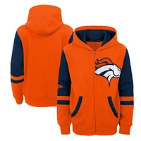 Sweat à capuche entièrement zippé orange Denver Broncos Stadium préscolaire