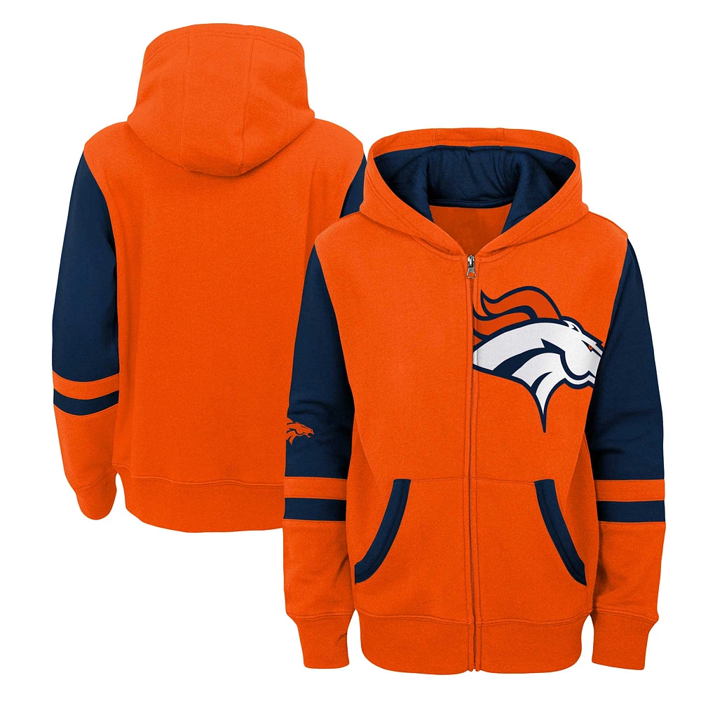 Sweat à capuche entièrement zippé orange Denver Broncos Stadium préscolaire