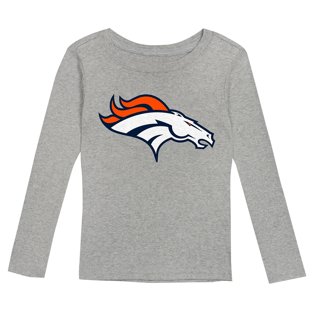 Toddler Heather Gray Denver Broncos Long Sleeve T-Shirt and Pants Sleep Set