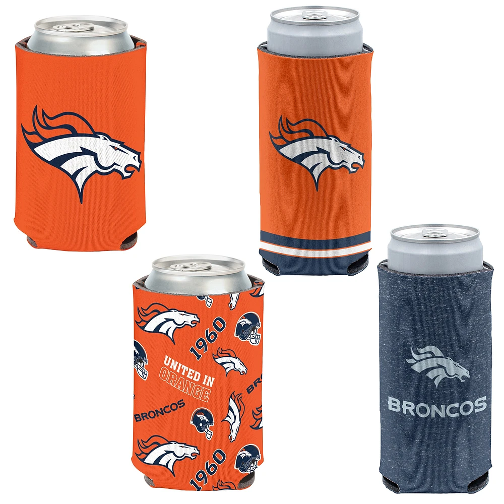 WinCraft Denver Broncos 4-Pack 12oz. Can & Slim Can Cooler Set