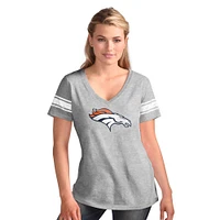 Women's G-III 4Her by Carl Banks  Heather Gray Denver Broncos First Pick Distressed V-Neck T-Shirt