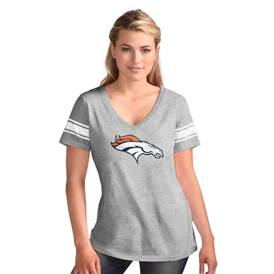 Women's G-III 4Her by Carl Banks  Heather Gray Denver Broncos First Pick Distressed V-Neck T-Shirt