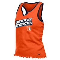 Women's New Era  Orange Denver Broncos Lettuce Hem Notch Neck Tri-Blend Tank Top