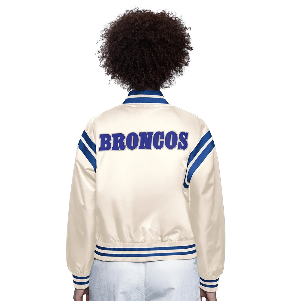 Women's Starter  Cream Denver Broncos Full Count Full-Snap Satin Jacket