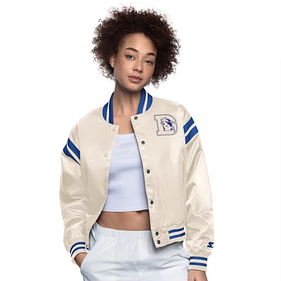 Women's Starter  Cream Denver Broncos Full Count Full-Snap Satin Jacket