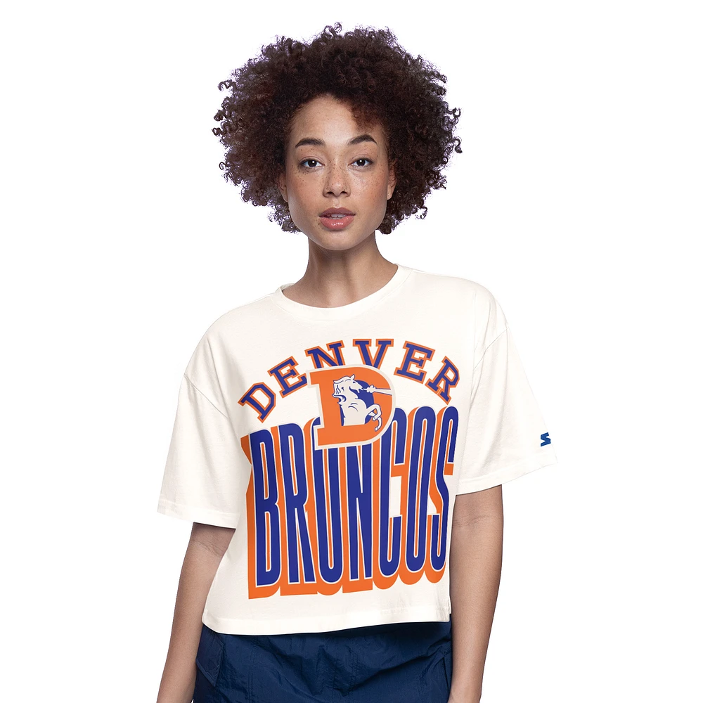 Women's Starter  White Denver Broncos Throwback Play the Ball Boxy Cropped T-Shirt