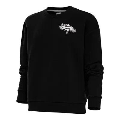 Denver Broncos Antigua Women's Metallic Logo Victory Crewneck Pullover Sweatshirt