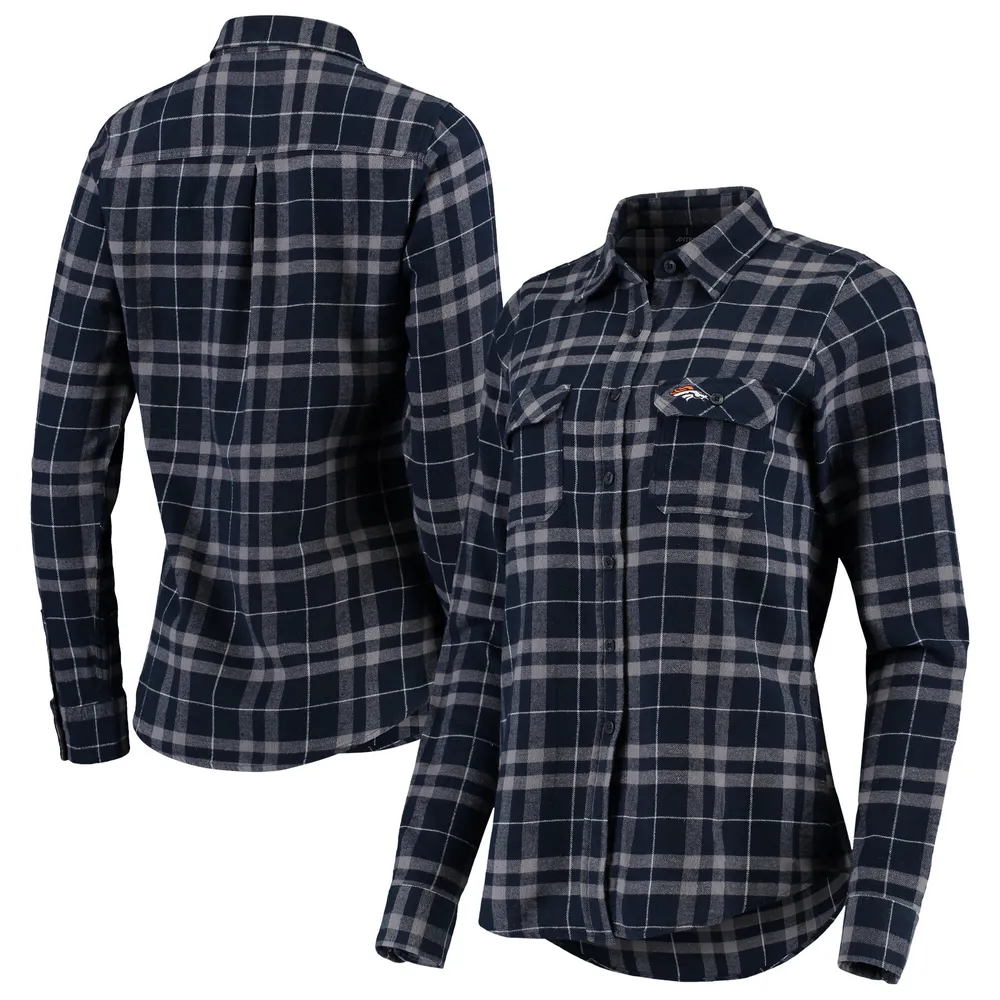 Women's Antigua Navy/Gray Dallas Cowboys Ease Flannel Button-Up Long Sleeve  Shirt