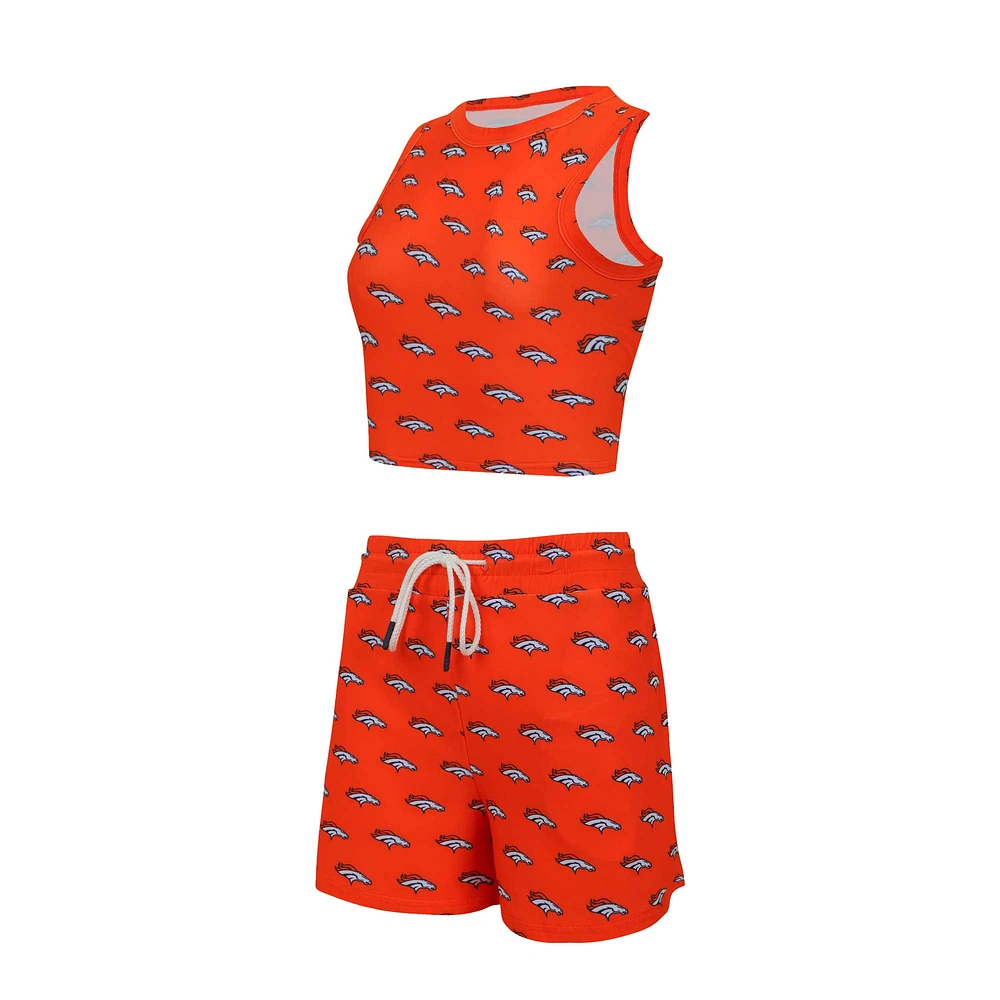 Ensemble de nuit Concepts Sport Denver Broncos Gauge pour femmes, débardeur court et short imprimé sur toute la surface